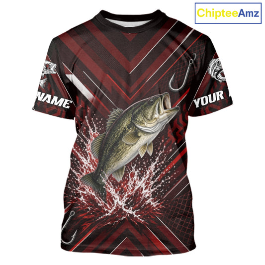 Red Largemouth Bass Fishing Shirt Short Sleeve, Personalized Fishing Jersey, Custom Team Fishing Apparel NHT1583