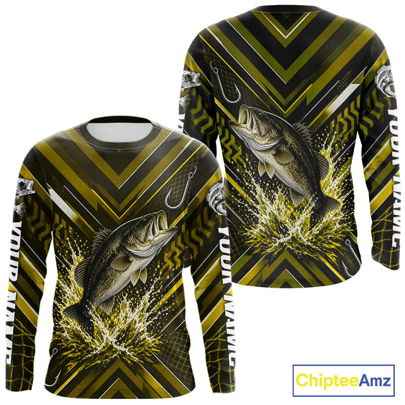 Yellow Largemouth Bass Fishing Shirt Long Sleeve, Personalized Fishing Jersey, Custom Team Fishing Apparel NHT1584