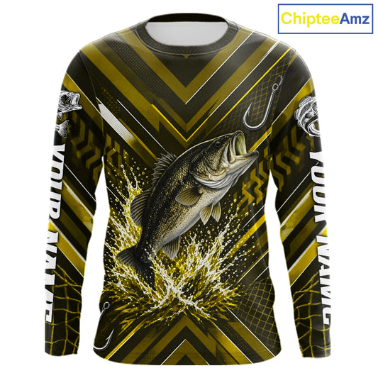 Yellow Largemouth Bass Fishing Shirt Long Sleeve, Personalized Fishing Jersey, Custom Team Fishing Apparel NHT1584