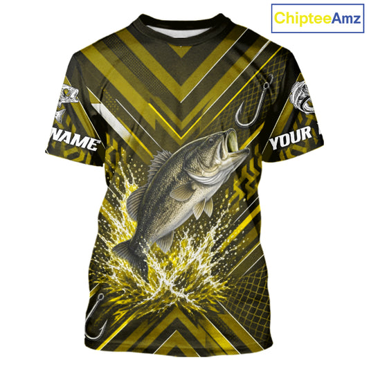 Yellow Largemouth Bass Fishing Shirt Short Sleeve, Personalized Fishing Jersey, Custom Team Fishing Apparel NHT1584