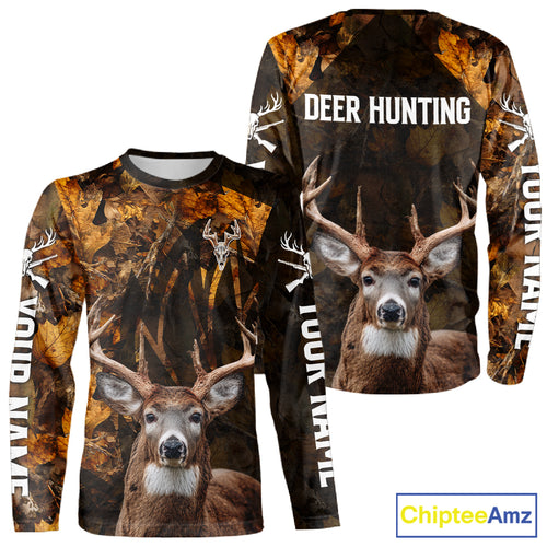 Whitetail Deer Hunting Custom Name Camo Shirt, Personalized Deer Hunting Clothing NHT257