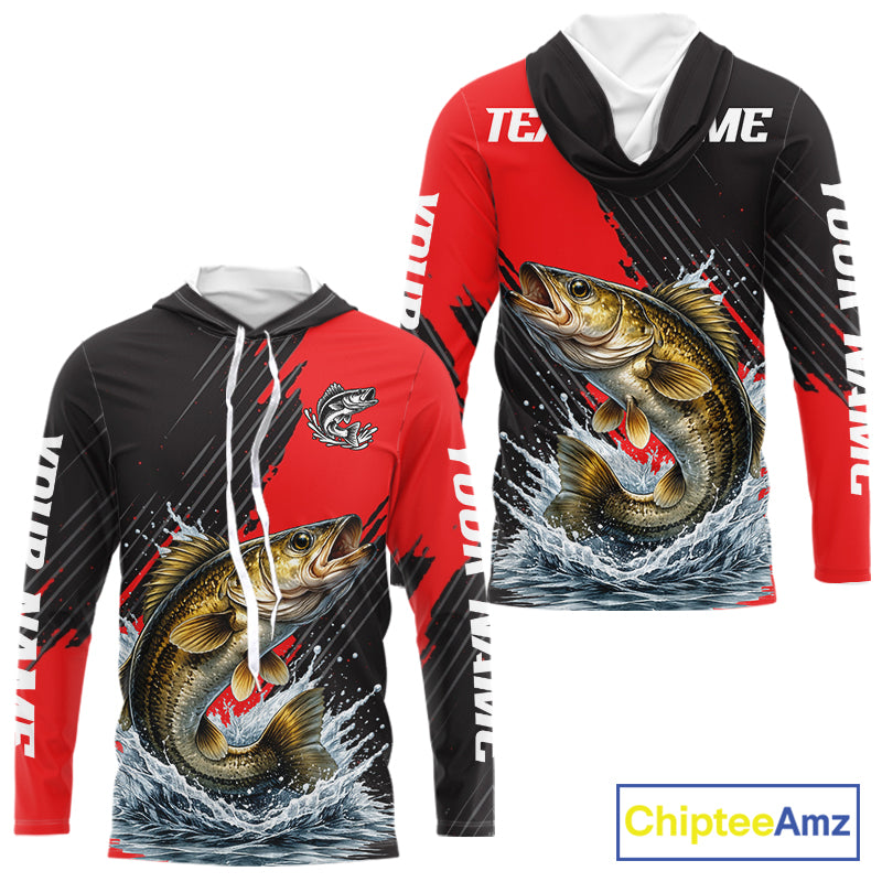 Walleye Fishing Long Sleeve Hooded Tournament Shirts, Personalized Walleye Fishing Jerseys NHT585