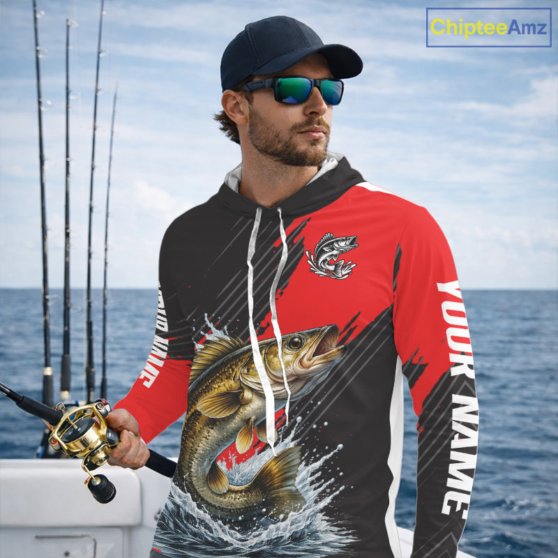 Walleye Fishing Long Sleeve Hooded Tournament Shirts, Personalized Walleye Fishing Jerseys NHT585