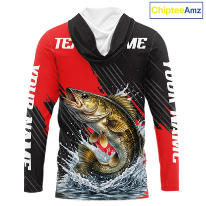 Walleye Fishing Long Sleeve Hooded Tournament Shirts, Personalized Walleye Fishing Jerseys NHT585