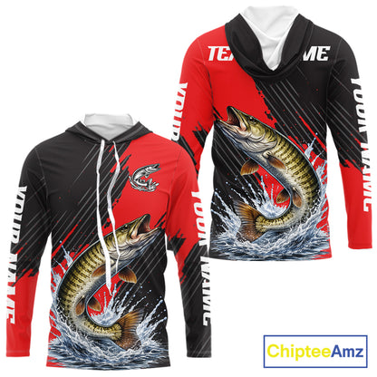 Hooded Musky Fishing Long Sleeve Tournament Shirts, Personalized Musky Fishing Jerseys NHT588