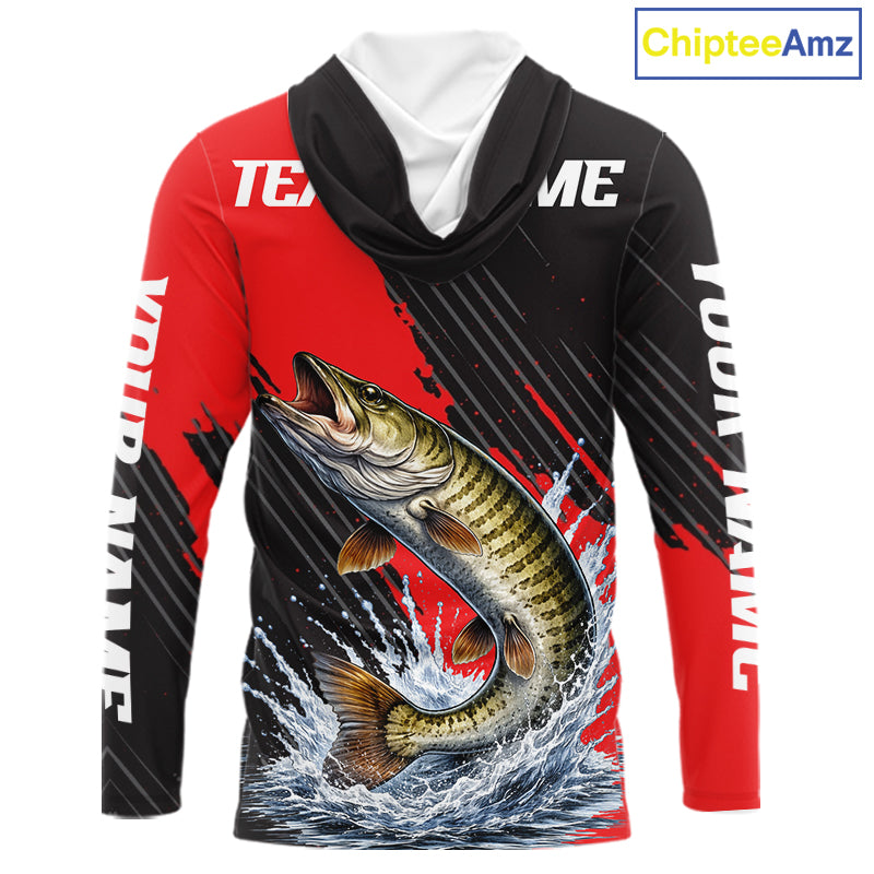 Hooded Musky Fishing Long Sleeve Tournament Shirts, Personalized Musky Fishing Jerseys NHT588