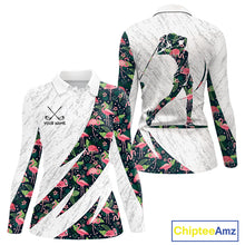 Load image into Gallery viewer, Flamingo Womens Golf Polo Shirts, Colorful Tropical Flamingo Pattern, Tropical Golf Shirt NHT590