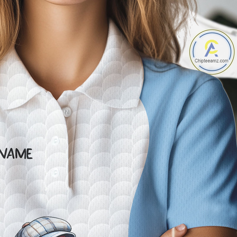 Blue Funny Flamingo Polo Shirt For Womens, Golf Polo Shirts Custom Name, Flamingo Golf Shirts NHT594