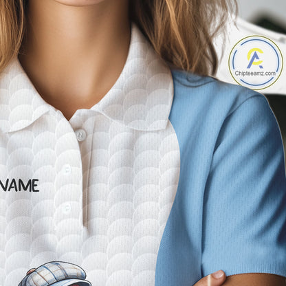 Blue Funny Flamingo Polo Shirt For Womens, Golf Polo Shirts Custom Name, Flamingo Golf Shirts NHT594