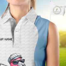 Load image into Gallery viewer, Blue Funny Flamingo Polo Shirt, Golf Polo Shirts Custom Name, Flamingo Golf Shirts NHT594