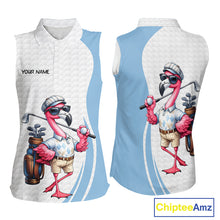 Load image into Gallery viewer, Blue Funny Flamingo Polo Shirt, Golf Polo Shirts Custom Name, Flamingo Golf Shirts NHT594