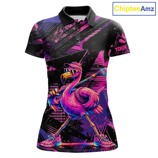 Funny Neon Flamingo Womens Golf Polo Shirt – Custom Personalized Golf Team Apparel 