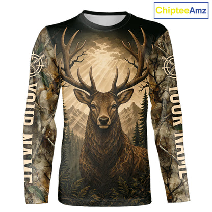 Best Men's 3D Whitetail Deer Hunting Shirt Forest Camo Buck Apparel Gift For Hunter NHT1585