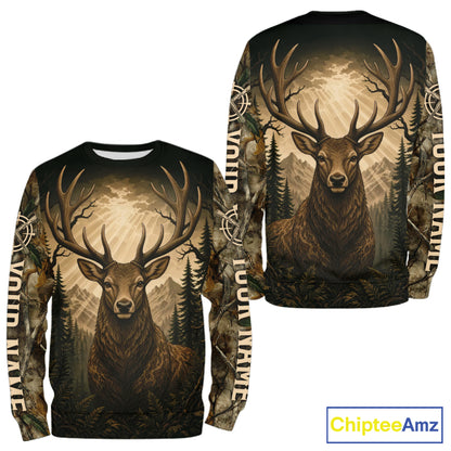 Best Men's 3D Whitetail Deer Hunting Shirt Forest Camo Buck Apparel Gift For Hunter NHT1585