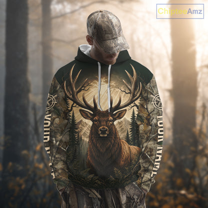 Best Men's 3D Elk Hunting Shirt Forest Camouflage Apparel Gift For Hunter NHT1586