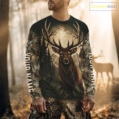 Best Men's 3D Elk Hunting Shirt Forest Camouflage Apparel Gift For Hunter NHT1586
