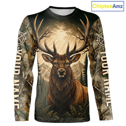 Best Men's 3D Elk Hunting Shirt Forest Camouflage Apparel Gift For Hunter NHT1586