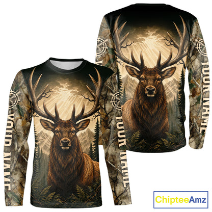 Best Men's 3D Elk Hunting Shirt Forest Camouflage Apparel Gift For Hunter NHT1586