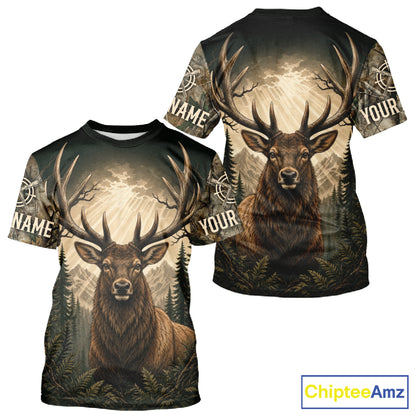 Best Men's 3D Elk Hunting Shirt Forest Camouflage Apparel Gift For Hunter NHT1586