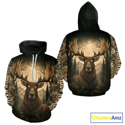 Best Men's 3D Moose Hunting Shirt Forest Camouflage Apparel Gift For Hunter NHT1587