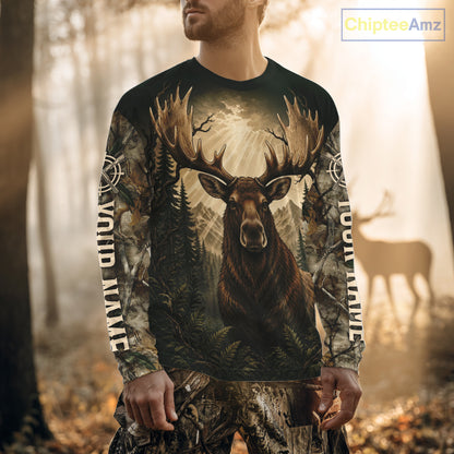 Best Men's 3D Moose Hunting Shirt Forest Camouflage Apparel Gift For Hunter NHT1587