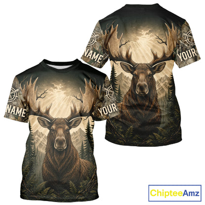 Best Men's 3D Moose Hunting Shirt Forest Camouflage Apparel Gift For Hunter NHT1587