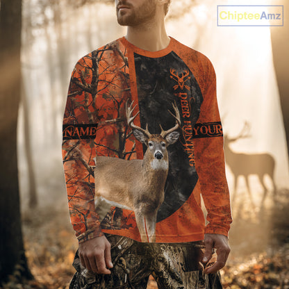Whitetail Deer Hunting Orange Camo 3D All Over Printed Shirt, Custom Name Hunting Shirt NHT259