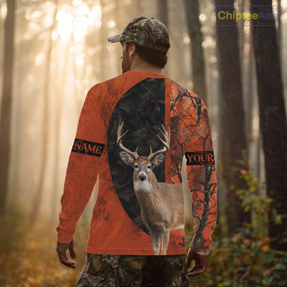 Whitetail Deer Hunting Orange Camo 3D All Over Printed Shirt, Custom Name Hunting Shirt NHT259