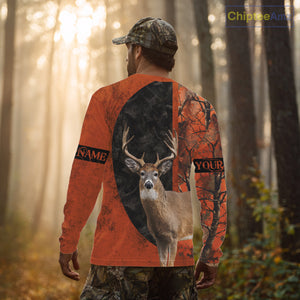 Whitetail Deer Hunting Orange Camo 3D All Over Printed Shirt, Custom Name Hunting Shirt NHT259