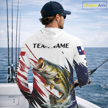 Load image into Gallery viewer, Custom Texas Flag Bass Fishing Shirts, Texas Bass Hooded Fishing Shirts Long Sleeve For Team NHT602