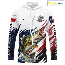Load image into Gallery viewer, Custom Texas Flag Bass Fishing Shirts, Texas Bass Hooded Fishing Shirts Long Sleeve For Team NHT602