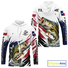 Load image into Gallery viewer, Custom Texas Flag Bass Fishing Shirts, Texas Bass Hooded Fishing Shirts Long Sleeve For Team NHT602