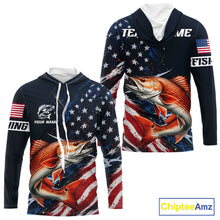Load image into Gallery viewer, Redfish Fishing Shirt Long Sleeve Hooded USA Flag Camo, Custom Name
