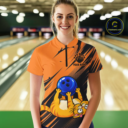 Funny Cat Bowling Shirt Custom Personalized Bowling Jersey, Bowling Team Gift For Women NHT1416