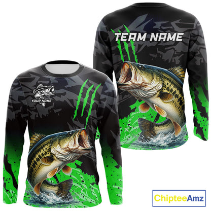Largemouth Bass Fishing Jerseys For Men, Custom Bass Performance Fishing Apparel|Green NHT1418