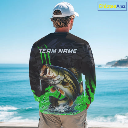 Largemouth Bass Fishing Jerseys For Men, Custom Bass Performance Fishing Apparel|Green NHT1418