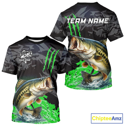 T-Shirt Bass Fishing Jerseys For Men, Custom Bass Performance Fishing Apparel|Green NHT1418