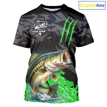 T-Shirt Bass Fishing Jerseys For Men, Custom Bass Performance Fishing Apparel|Green NHT1418