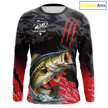 Largemouth Bass Fishing Jerseys For Men, Custom Bass Performance Fishing Apparel|Red NHT1419