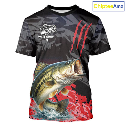T-Shirt Bass Fishing Jerseys For Men, Custom Bass Performance Fishing Apparel|Red NHT1419