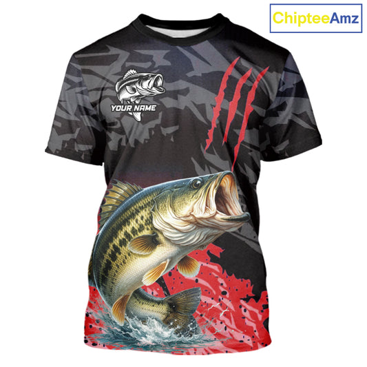 T-Shirt Bass Fishing Jerseys For Men, Custom Bass Performance Fishing Apparel|Red NHT1419