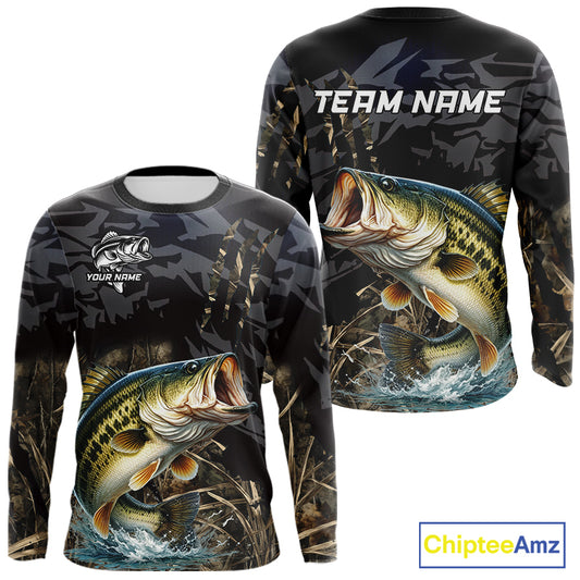 Largemouth Bass Fishing Jerseys For Men, Custom Bass Performance Fishing Apparel|Camo NHT1420