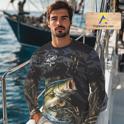 Largemouth Bass Fishing Jerseys For Men, Custom Bass Performance Fishing Apparel|Camo NHT1420