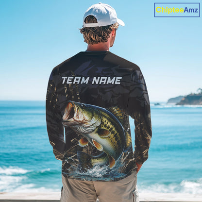 Largemouth Bass Fishing Jerseys For Men, Custom Bass Performance Fishing Apparel|Camo NHT1420