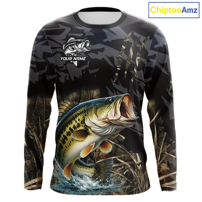 Largemouth Bass Fishing Jerseys For Men, Custom Bass Performance Fishing Apparel|Camo NHT1420