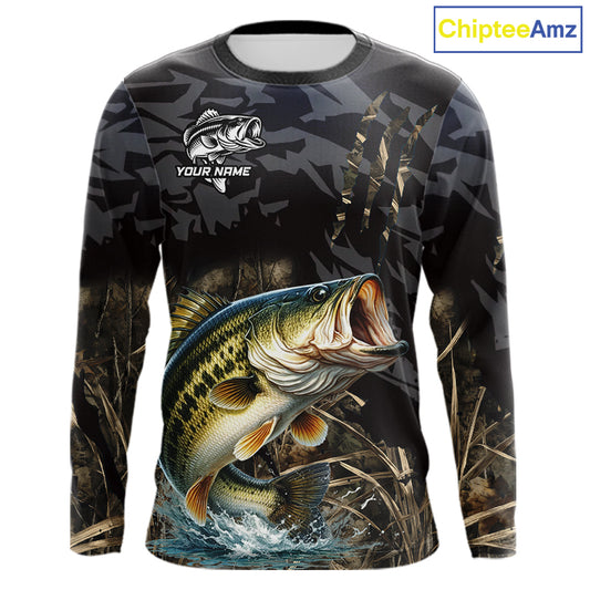 Largemouth Bass Fishing Jerseys For Men, Custom Bass Performance Fishing Apparel|Camo NHT1420