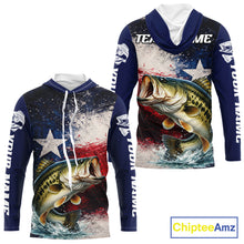 Load image into Gallery viewer, Personalized Bass Custom Texas Flag Performance Fishing Shirts, Bass Hooded  Fishing Shirts Long Sleeve For Men NHT607