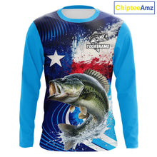 Load image into Gallery viewer, Largemouth Bass Fishing Shirts Long Sleeve Texas Flag Custom Name Team Name, Fishing Gift NHT608