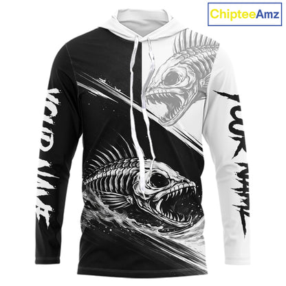 Personalized Fish Skeleton Hooded Fishing Shirts Jerseys, Fish Reaper Skull Fishing Shirts For Men NHT824