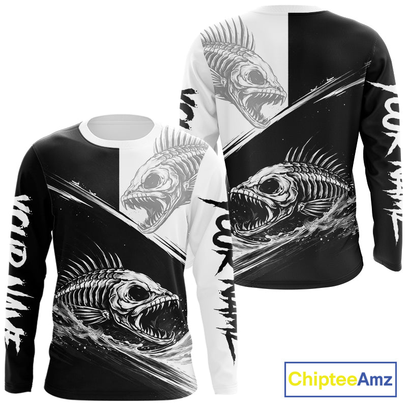 Personalized Fish Skeleton Fishing Shirts Jerseys, Fish Reaper Skull Fishing Shirts For Men NHT824